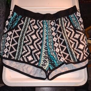 Forever 21 Black and Teal Geometric Athletic Shorts